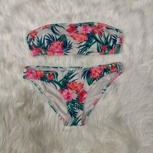 Xhilaration Bandeau Floral Bikini Large Top / Medium Bottoms